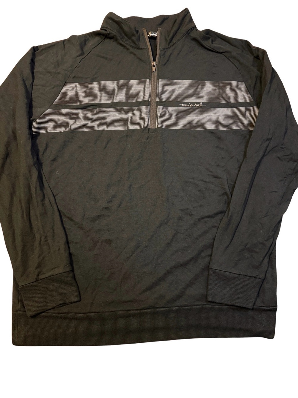 TravisMathew Mens Large Black Quarter Zip Pullover Striped Golf Sweatshirt